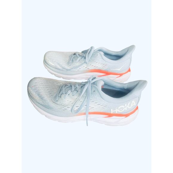 Hoka One Men’s Clifton 8 Running Shoes 10B Light Blue with Orange Trim main image 5